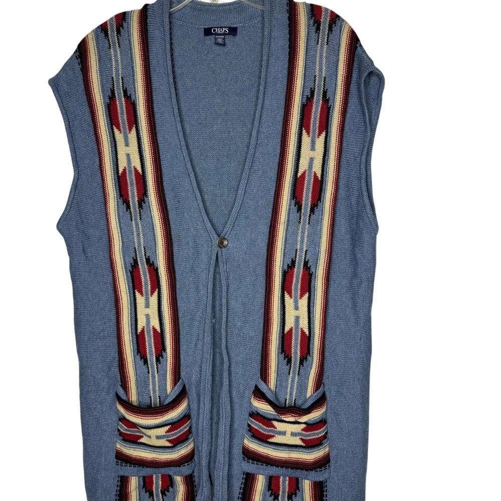 Womens Longline Sweater Cardigan Vest 1X‎ Aztec Southwestern Ranch Rodeo Aztec